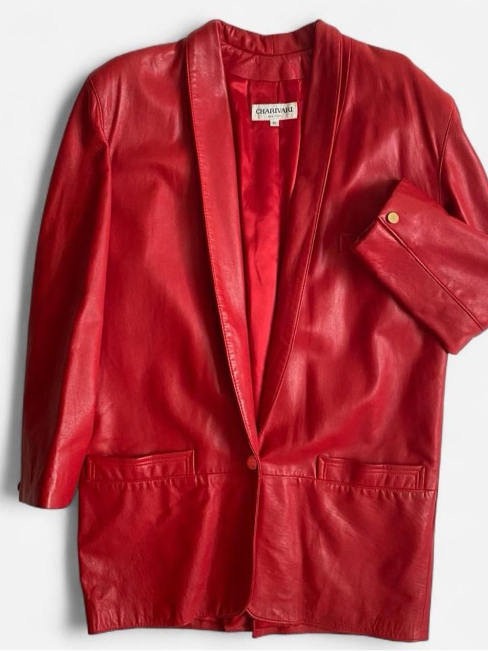 Vintage oversized red leather blazer jacket